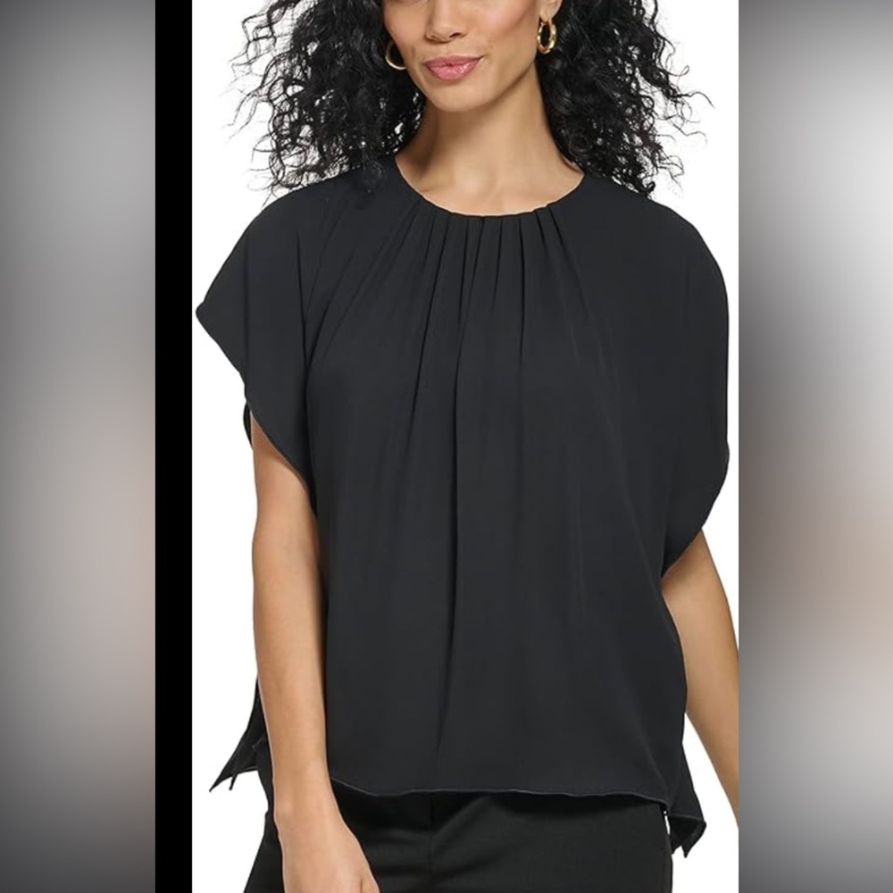 New DKNY short sleeve black chiffon blouse